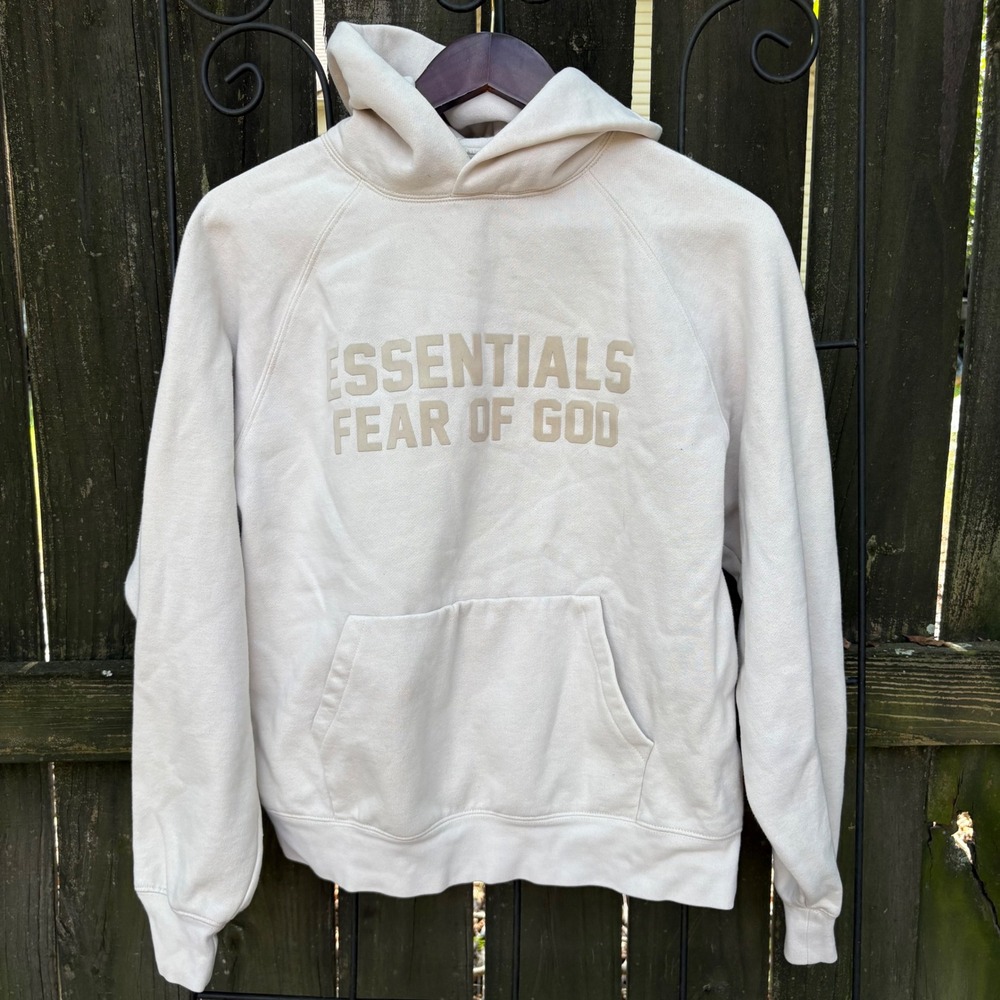 Fear of God Essentials Pullover Hoodie Cream Off-White XS Streetwear Logo